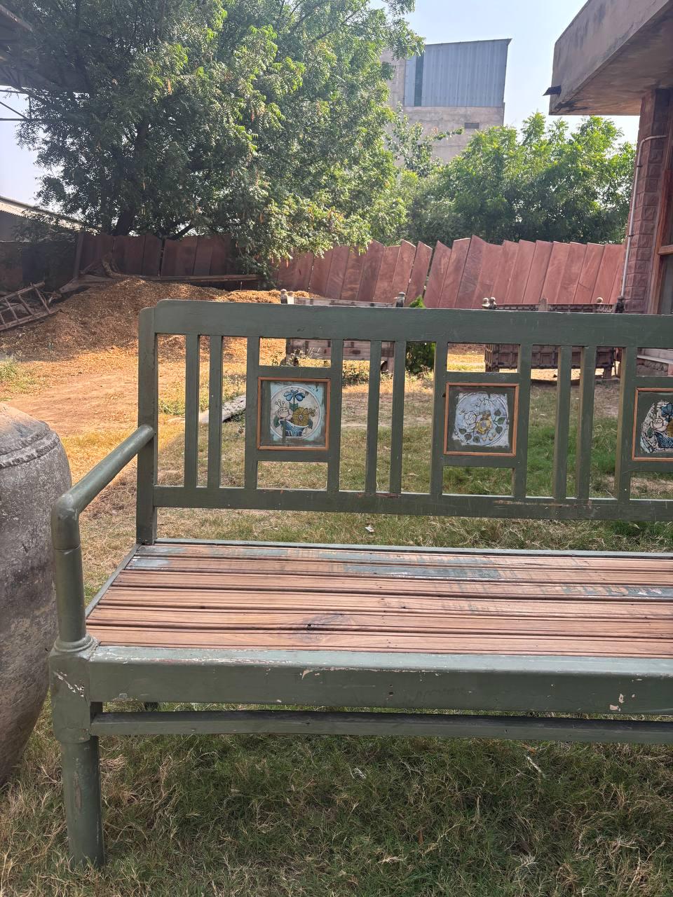 Vintage Wooden Bench – Handcarved Indian Garden Seating