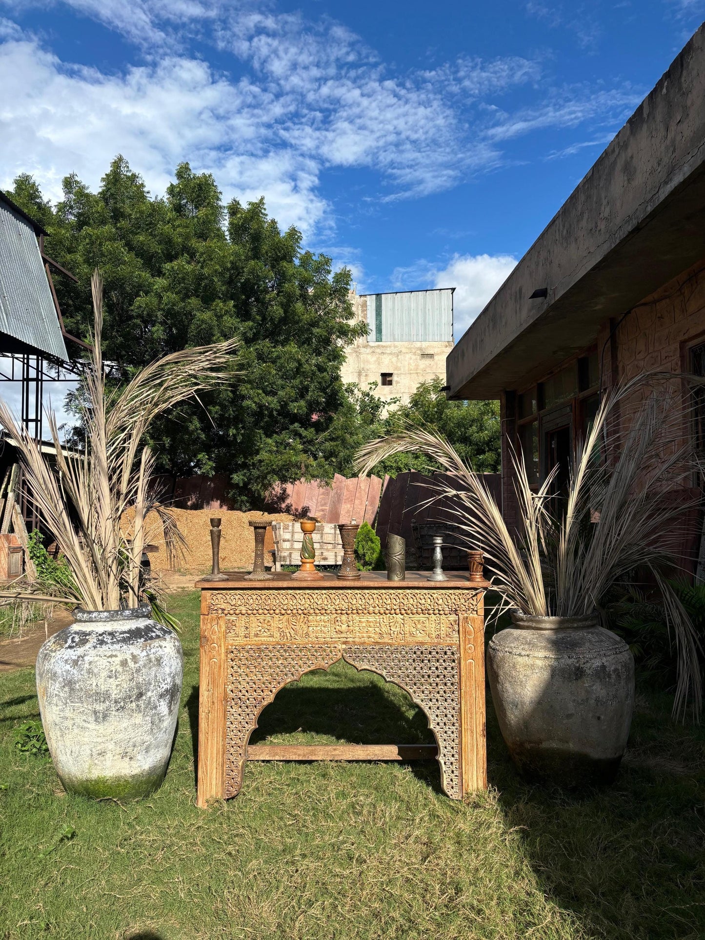 Handcarved Indian Console Table: Rustic Boho Entryway Decor