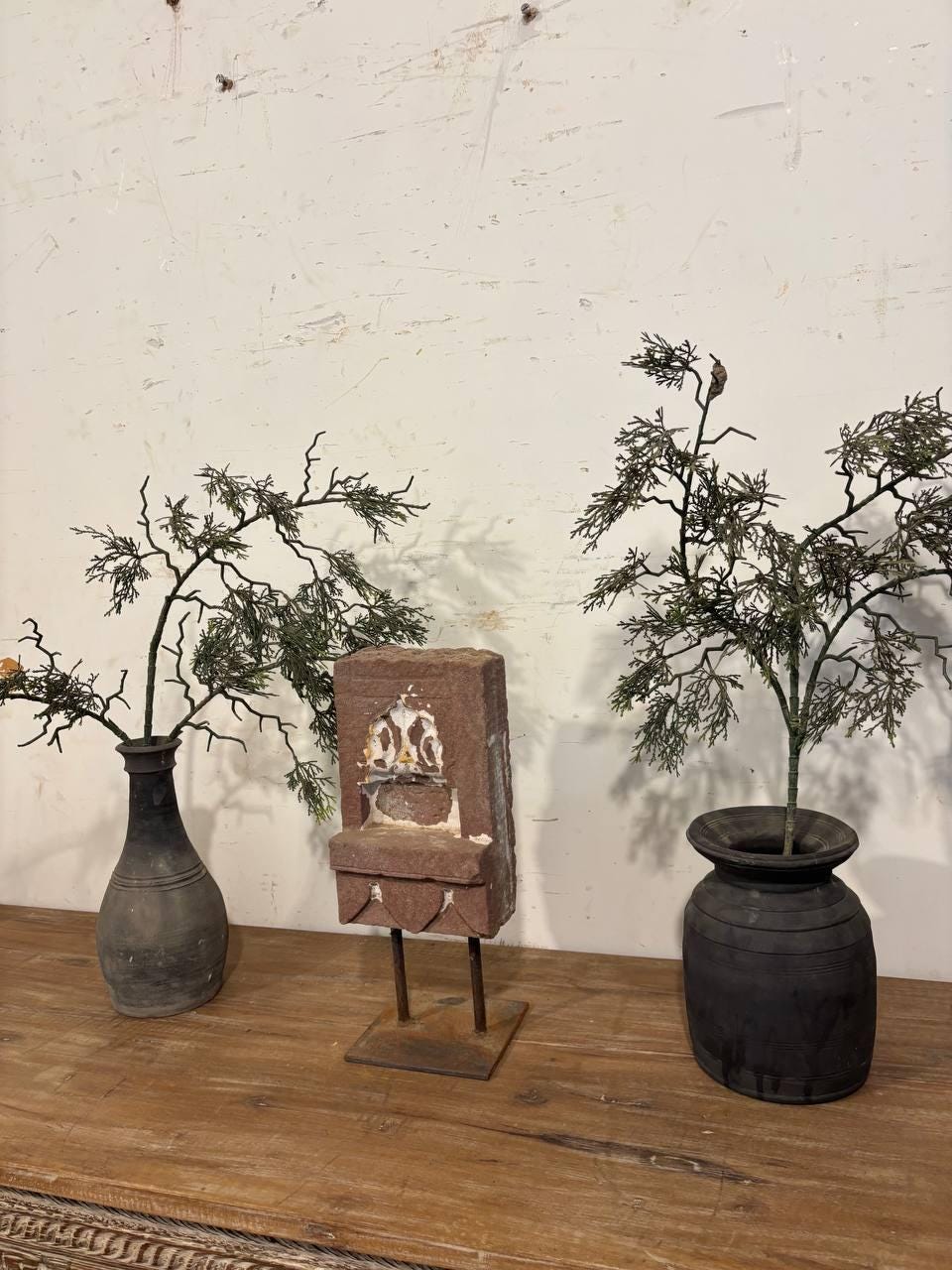 Antique Stone Alcove on Iron Stand: Indian Aala Candle Holder