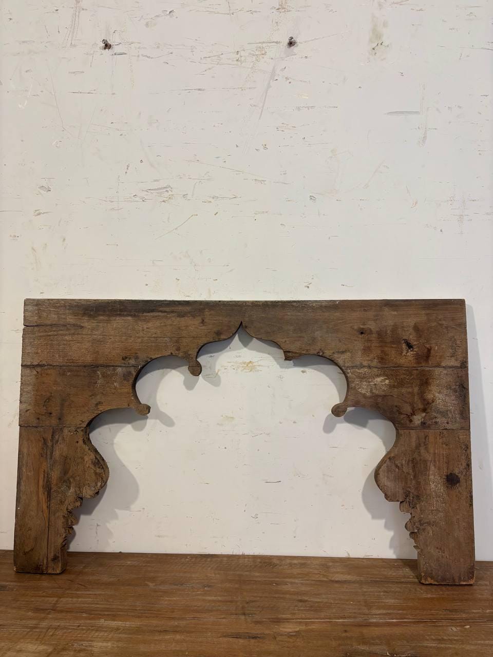 Antique Hand Carved Teak Wood Arch: Indian Architectural Salvage Decor