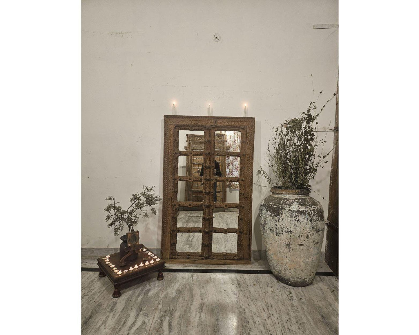 Handcrafted Shekhawati Wooden Mirror Frame: Traditional Rajasthani Wall Decor