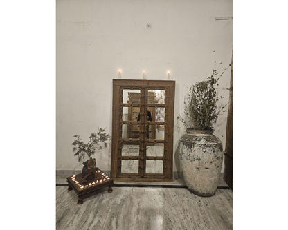 Handcrafted Shekhawati Wooden Mirror Frame: Traditional Rajasthani Wall Decor