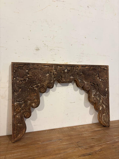 Antique Hand Carved Teak Wood Arch Frame, Indian Architectural Salvage