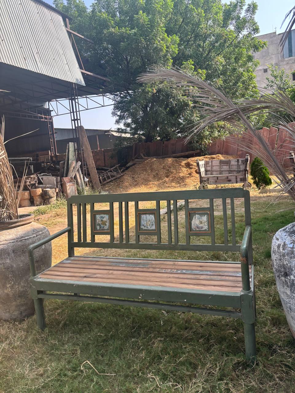 Vintage Wooden Bench – Handcarved Indian Garden Seating