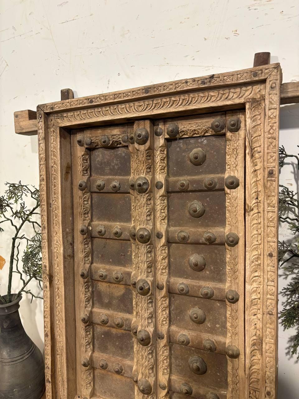 Antique Hand-Carved Shekhawati Window: Rustic Indian Wall Decor