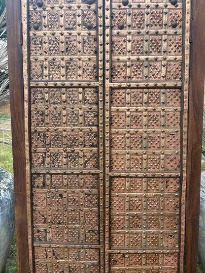 Handcrafted Wooden Almirah – Antique Indian Brass Embossed Wardrobe
