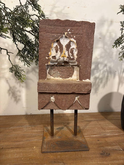 Antique Stone Alcove on Iron Stand: Indian Aala Candle Holder