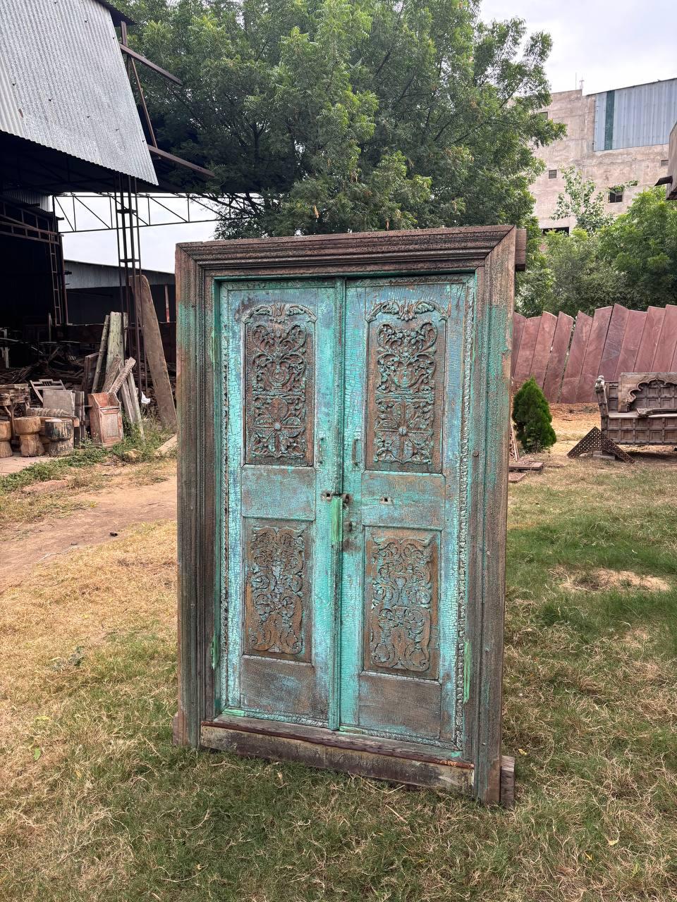Carved Wooden Indian Doors: Boho Farmhouse Entrance