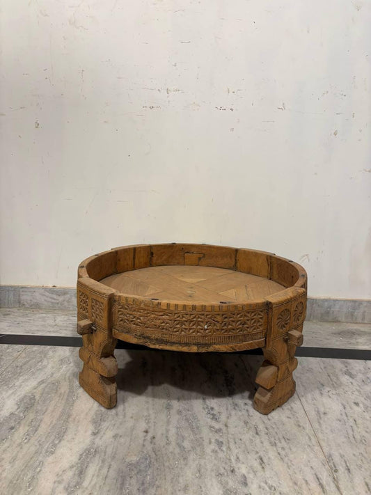 Handmade Indian Chowki Table: Carved Wood Bajot, Bohemian Decor