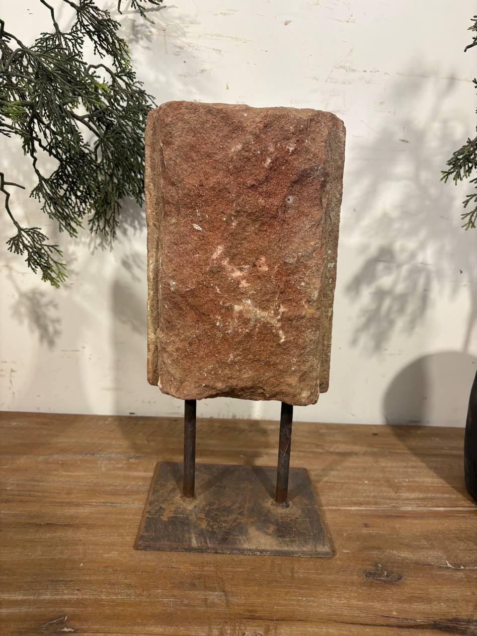 Handcrafted Stone Shrine Decor with Iron Stand: Spiritual Home Accent