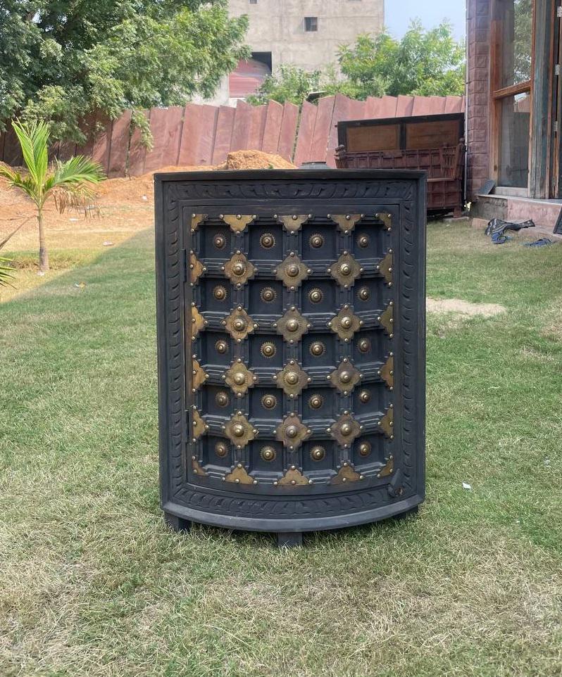 Vintage Wooden Nightstands with Brass Handles: Bedside Cabinets
