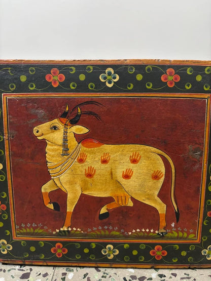 Hand-Painted Wooden Storage Box | Vintage Rajasthani Elephant Art Trunk