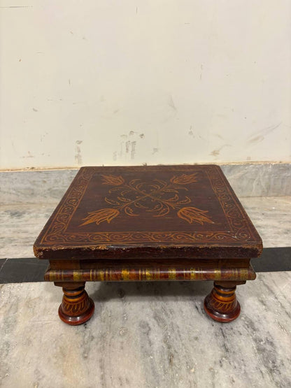 Handmade Indian Chowki Bajot: Painted Wood Low Table (15x30x30 cm)