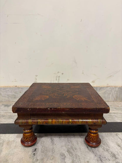 Handmade Indian Chowki Bajot: Painted Wood Low Table (15x30x30 cm)