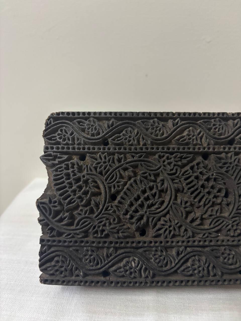 Antique Hand-Carved Indian Wood Textile Block – Mughal Rajput Pattern