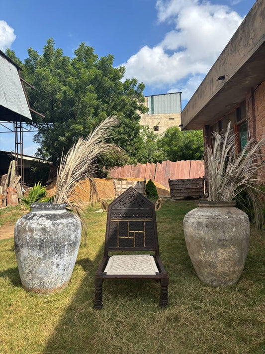 Hand-Carved Teak Tribal Pida Chair: Indian Rajasthan Low Seating