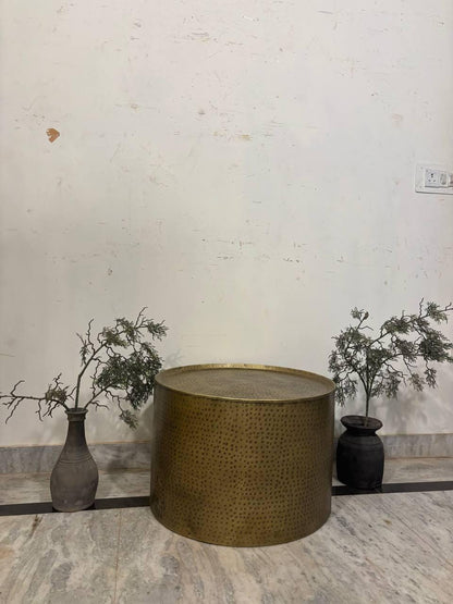 Handmade Hammered Iron Drum Coffee Table: Rustic Industrial Boho Decor