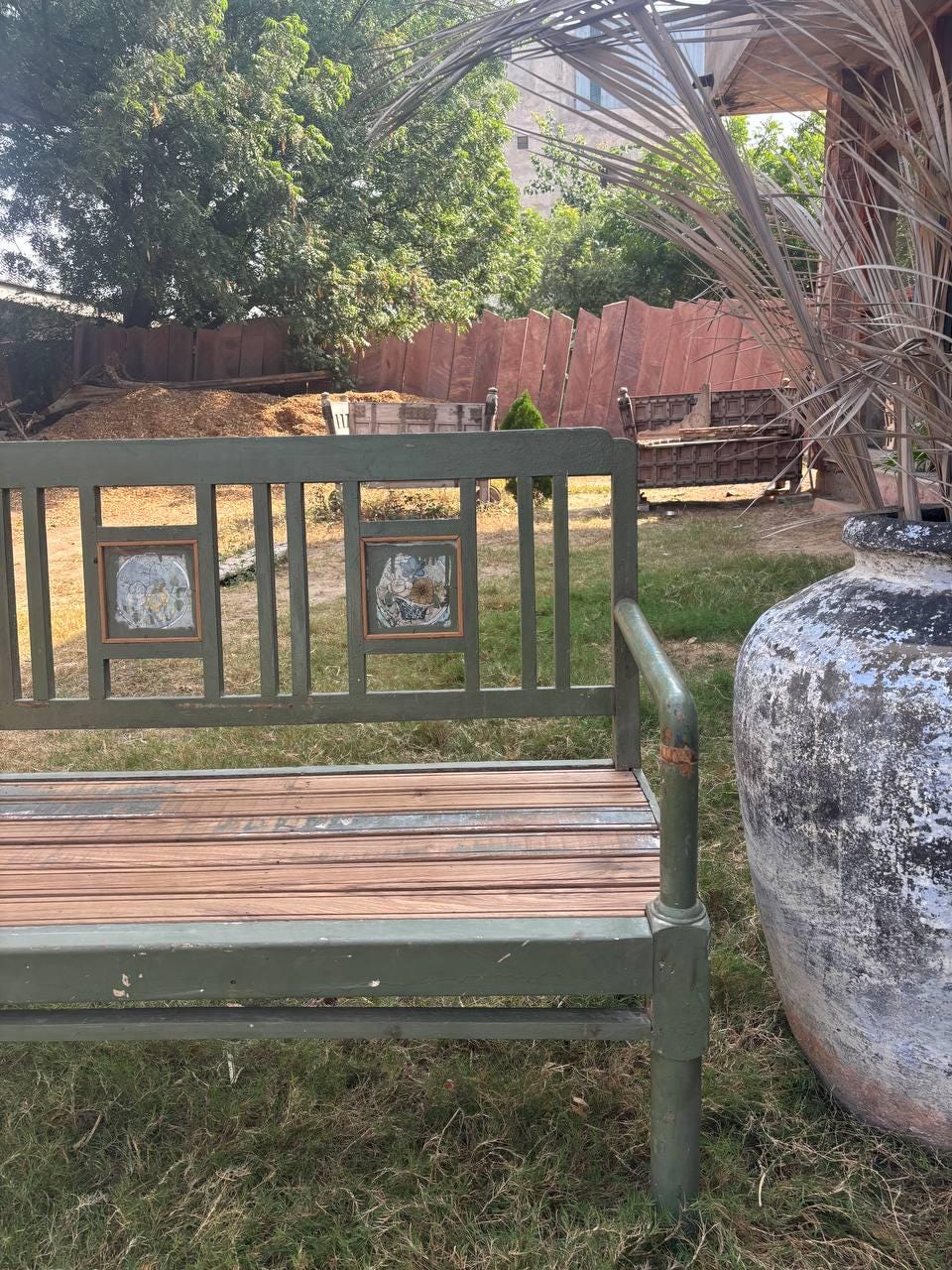 Vintage Wooden Bench – Handcarved Indian Garden Seating