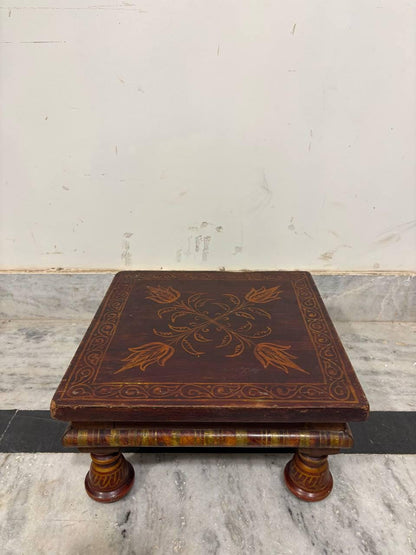 Handmade Indian Chowki Bajot: Painted Wood Low Table (15x30x30 cm)