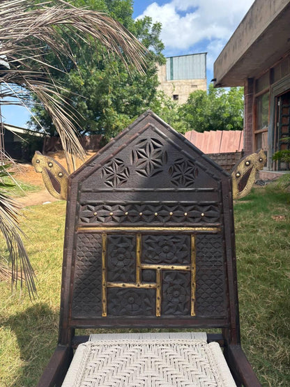 Hand-Carved Teak Tribal Pida Chair: Indian Rajasthan Low Seating