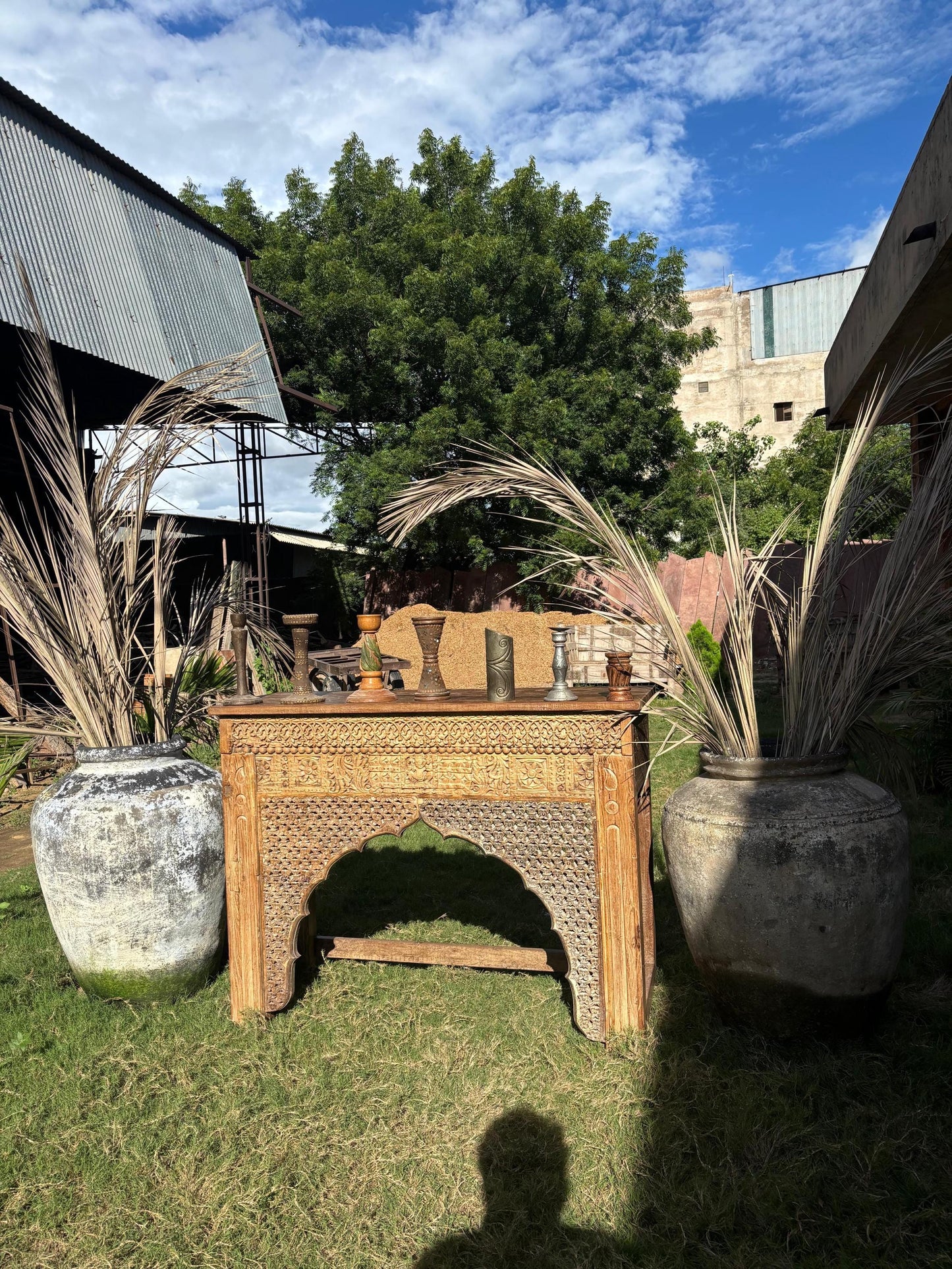 Handcarved Indian Console Table: Rustic Boho Entryway Decor