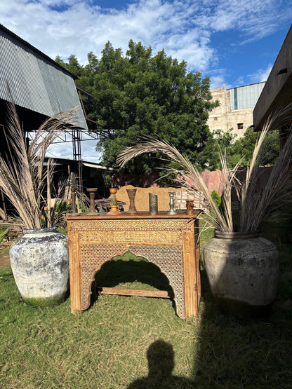 Handcarved Indian Console Table: Rustic Boho Entryway Decor