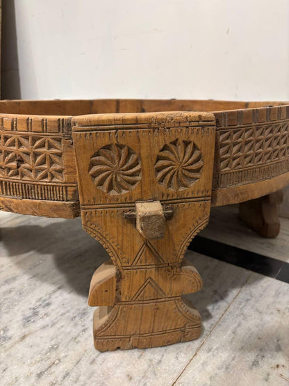 Handmade Indian Chowki Table: Carved Wood Bajot, Bohemian Decor