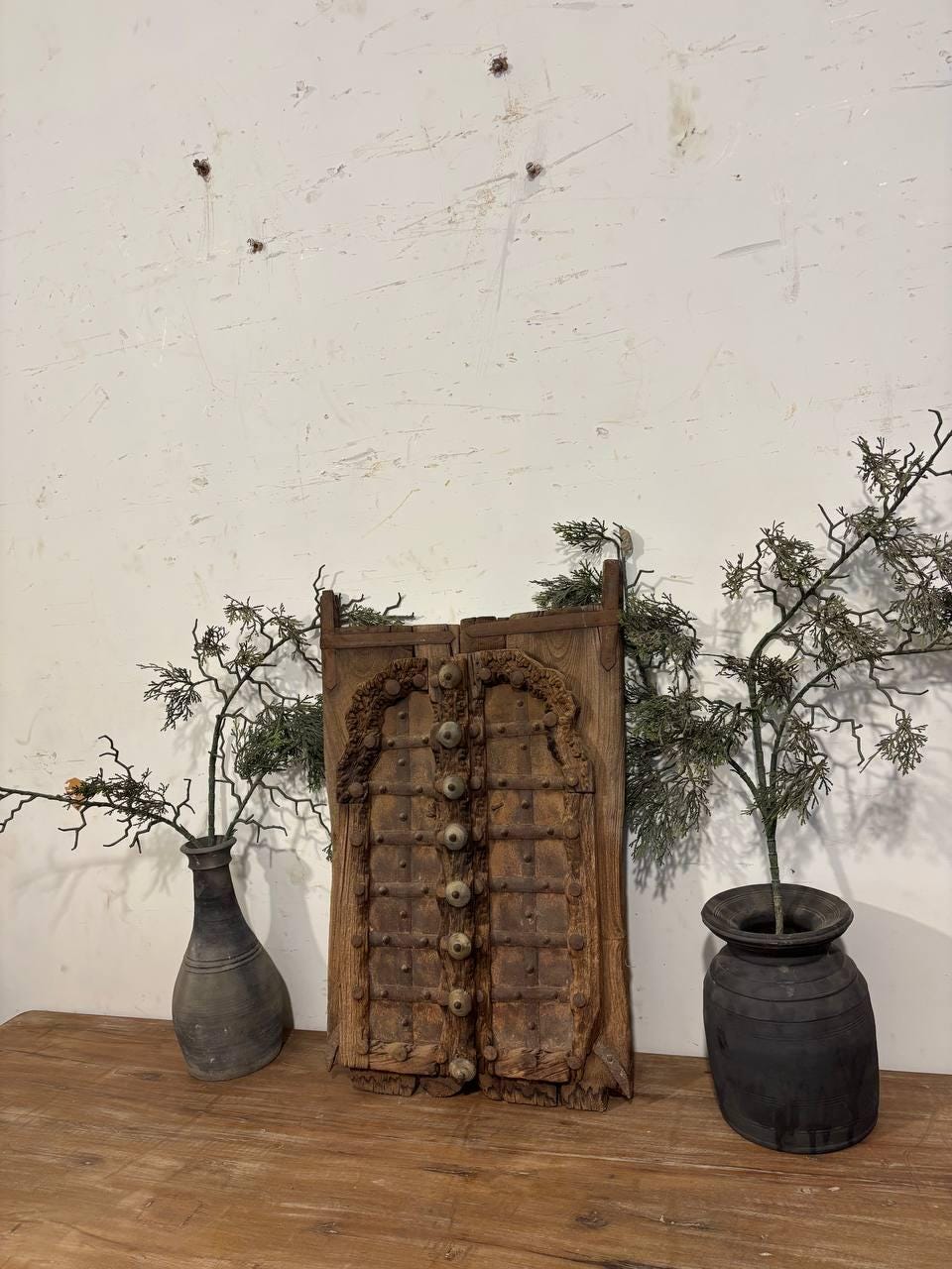 Antique Hand-Carved Shekhawati Window: Rustic Indian Wall Decor