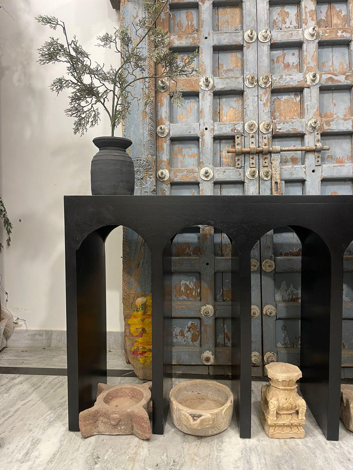 Modern Arch Wooden Console Table: Handcrafted Minimalist Accent Furniture