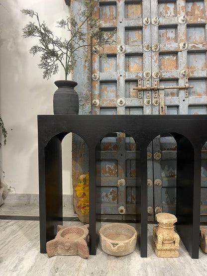 Modern Arch Wooden Console Table: Handcrafted Minimalist Accent Furniture