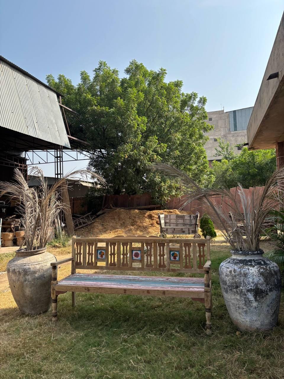 Handcrafted Wooden Garden Bench – Rustic Carved Indian Seating