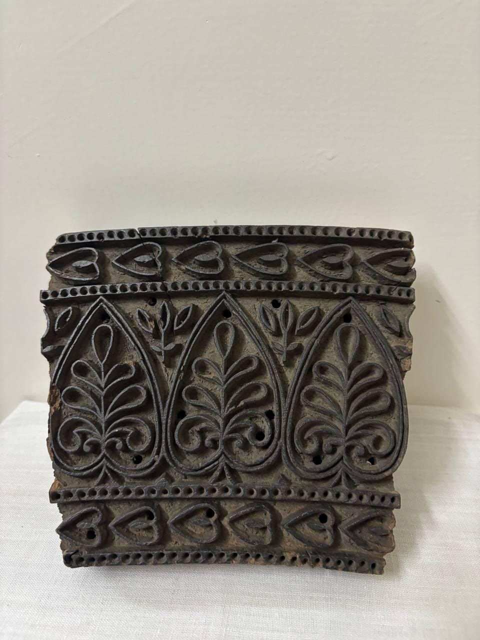 Antique Indian Wood Textile Block – Mughal Pattern, Rustic Decor