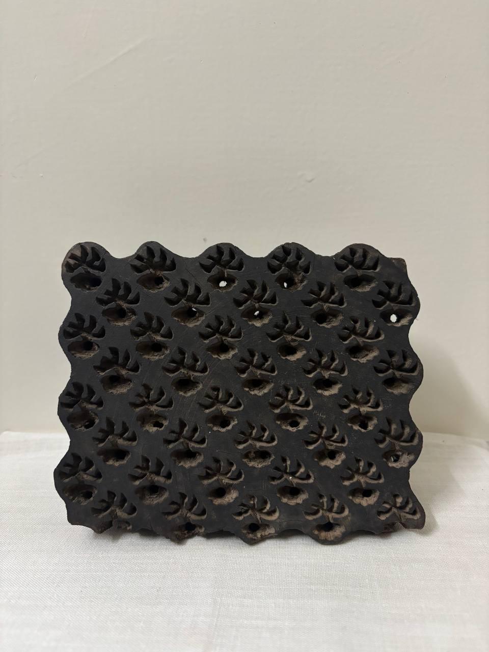 Antique Indian Wood Textile Block – Hand-Carved Mughal Pattern Stamp