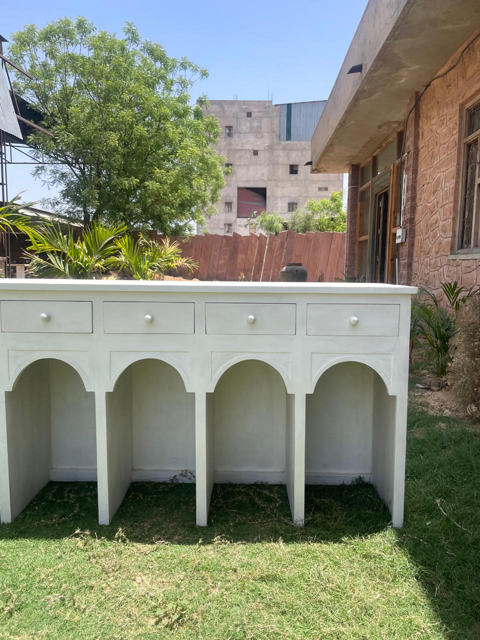 Modern Arch Wooden Console Table: Handcrafted Minimalist Accent Furniture