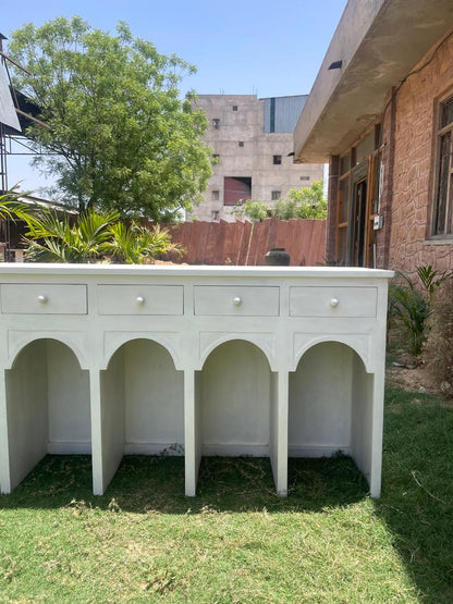 Modern Arch Wooden Console Table: Handcrafted Minimalist Accent Furniture