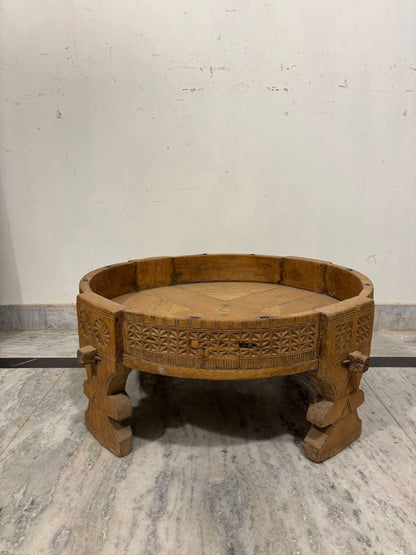 Handmade Indian Chowki Table: Carved Wood Bajot, Bohemian Decor