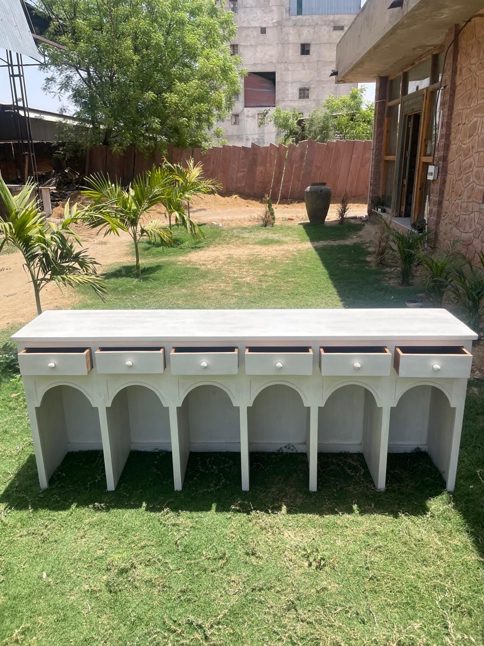 Modern Arch Wooden Console Table: Handcrafted Minimalist Accent Furniture