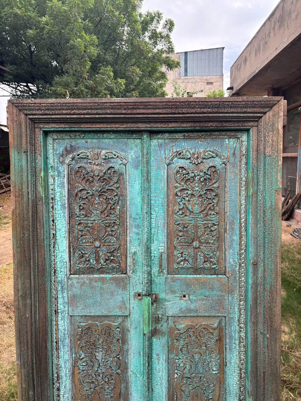 Carved Wooden Indian Doors: Boho Farmhouse Entrance