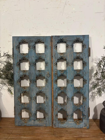 Antique Hand-Carved Shekhawati Window: Rustic Indian Wall Decor