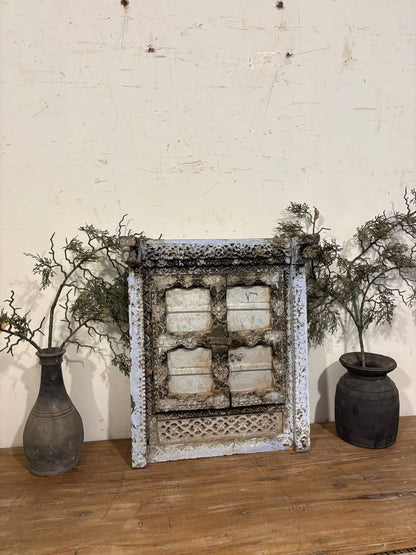 Hand-Carved Shekhawati Window Frame: Antique Indian Wall Decor
