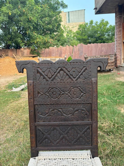 Hand-Carved Teak Low Chair: Rajasthan Tribal Pida with Cotton Rope
