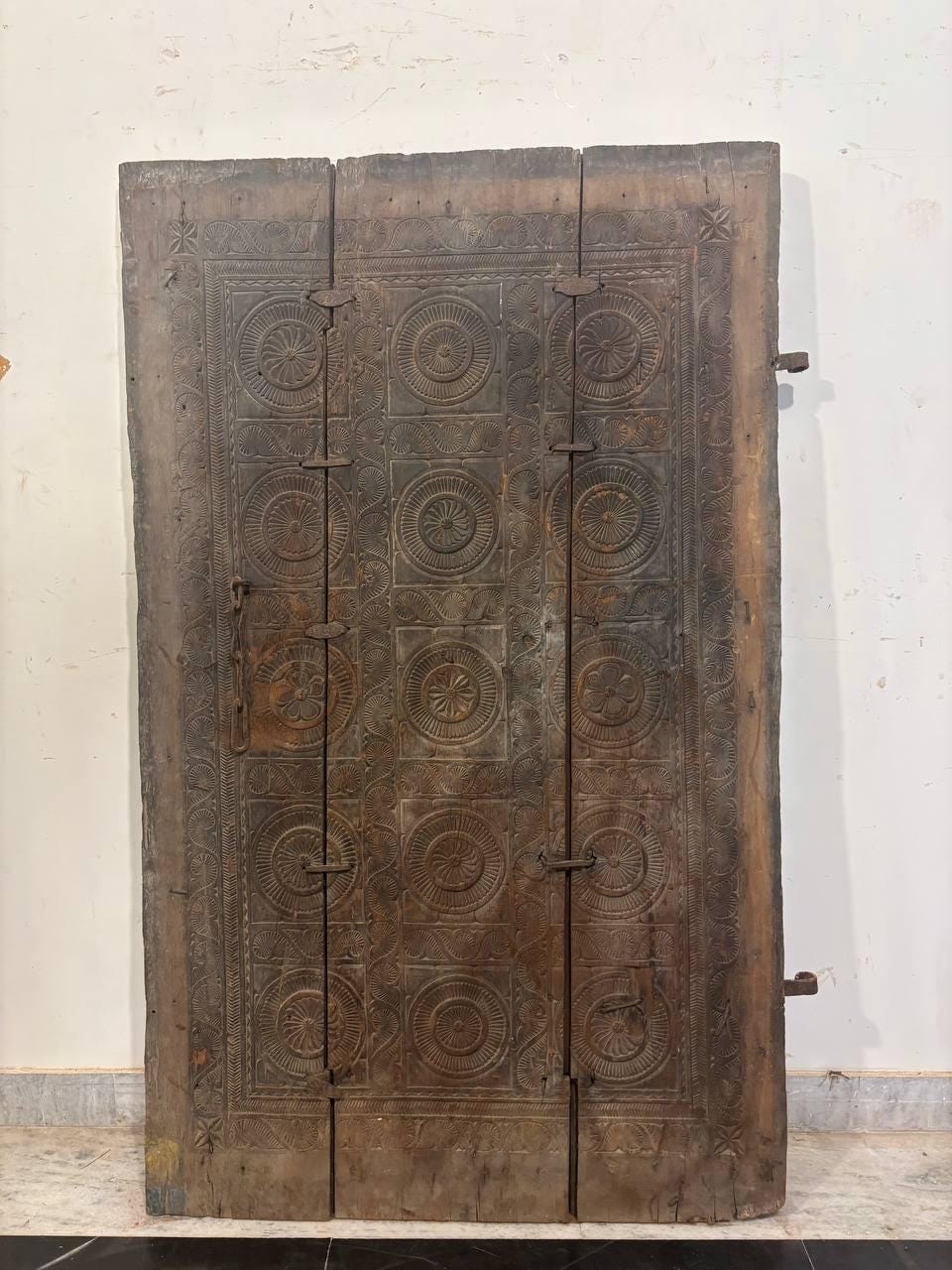 Antique Hand-Carved Indian Door Panel: 19th Century Tribal Decor