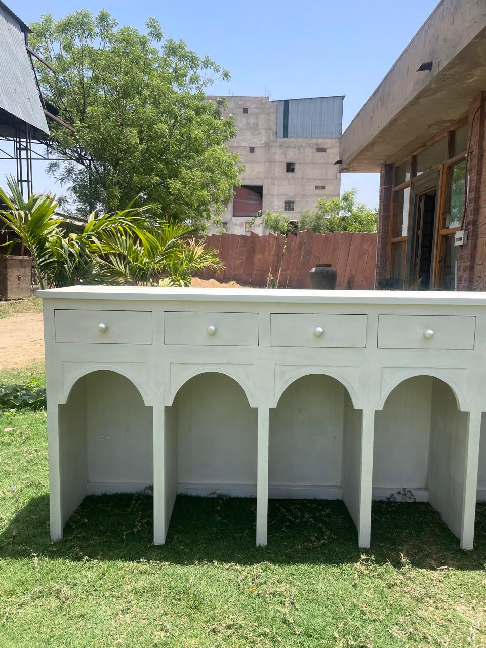 Modern Arch Wooden Console Table: Handcrafted Minimalist Accent Furniture