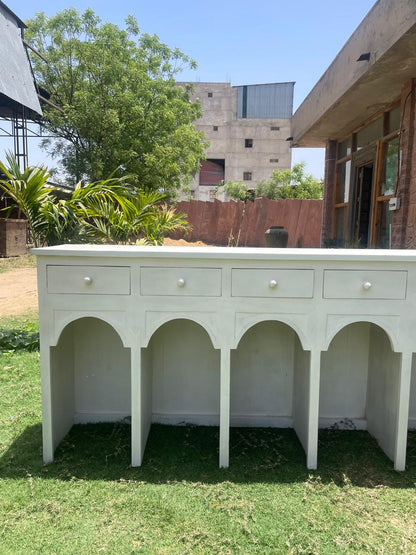 Modern Arch Wooden Console Table: Handcrafted Minimalist Accent Furniture