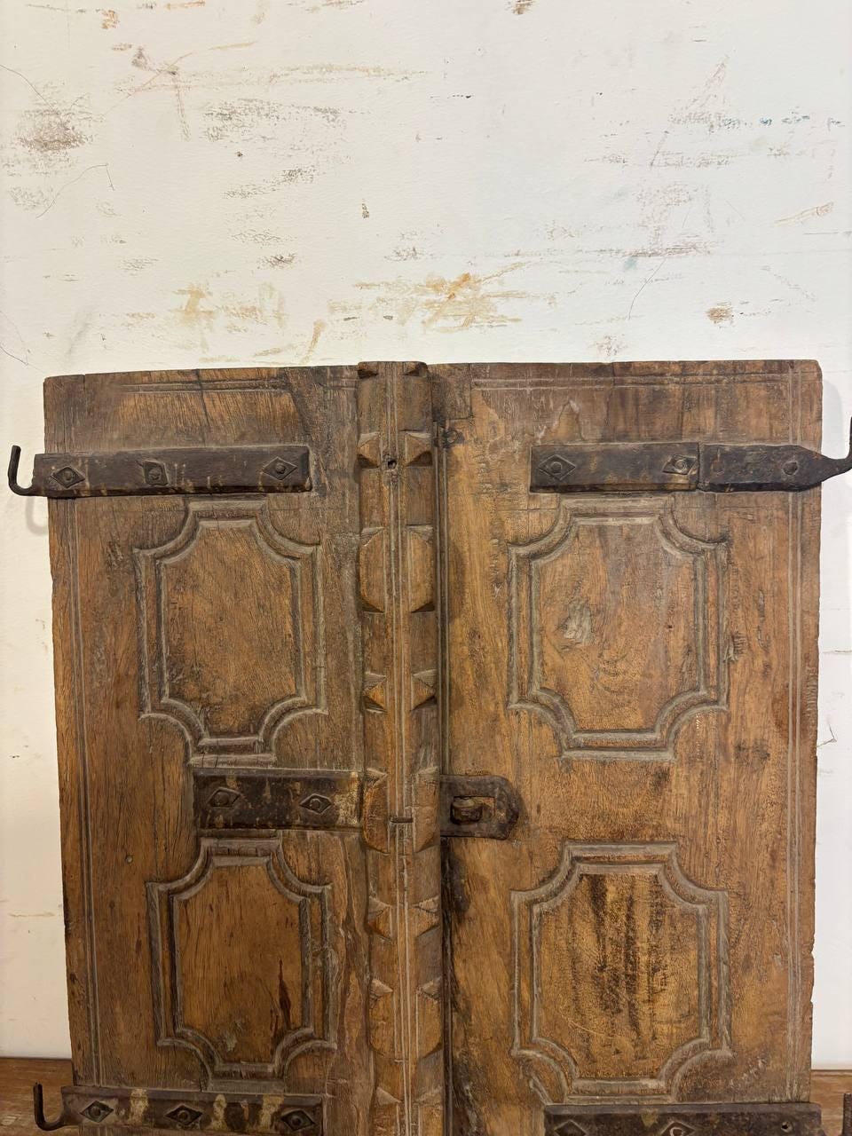 Antique Hand-Carved Shekhawati Window: Rustic Indian Wall Decor