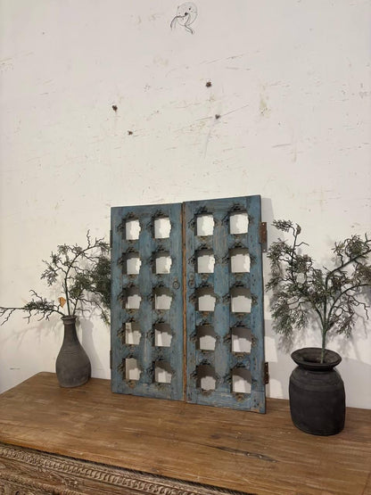 Antique Hand-Carved Shekhawati Window: Rustic Indian Wall Decor