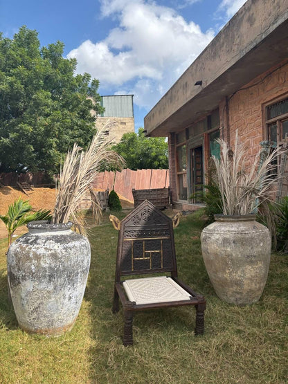 Hand-Carved Teak Tribal Pida Chair: Indian Rajasthan Low Seating