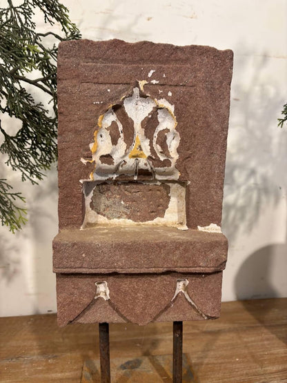 Antique Stone Alcove on Iron Stand: Indian Aala Candle Holder