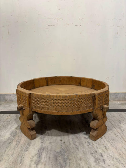 Handmade Indian Chowki Table: Carved Wood Bajot, Bohemian Decor