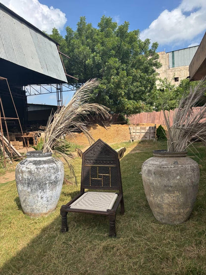 Hand-Carved Teak Tribal Pida Chair: Indian Rajasthan Low Seating